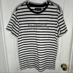 PacSun Men’s M Black/White Striped “No Reason” Crew Neck T-Shirt