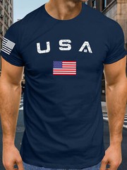 Men’s Casual USA Flag T-Shirt Breathable Light 100% Cotton T-Shirt Size L-6XL US