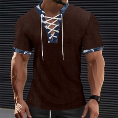 Men’s Short Sleeve Fashion T-Shirt Classic Casual Slim Laceup Shirts *