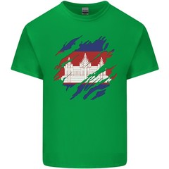 Torn Cambodia Flag Cambodian Day Football Mens Light Cotton T-Shirt