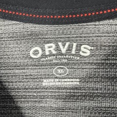 Orvis Long SLeeve Shirt XL Black Grayheather Pullover Casual Logo Mens