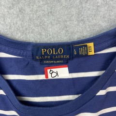 Polo Ralph Lauren Shirt Mens Large Blue White Stripe Custom Slim Fit Crewneck