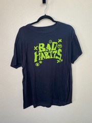 Bad Habits Tour 2019 Graphic T-Shirt Black & Neon Green Unisex Size L Band Tee