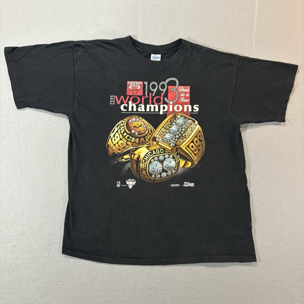 Vintage Salem Chicago Bulls Shirt Mens 2XL XXL Black 90s Championship Rings USA