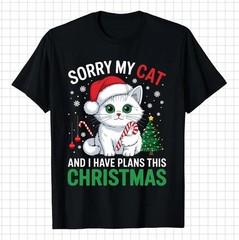 Sorry My Cat And I Have Plans This Christmas T-Shirt Funny Kitten Santa Tee