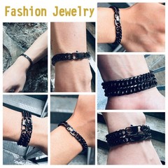 2PCS Cuban Link Bracelet, Black Sturdy 316L Stainless Steel Cuban Link Chain …