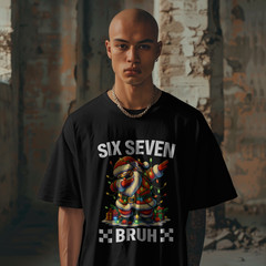 Six Seven Bruh Santa Dab Christmas Shirt Funny Xmas Lights Holiday Graphic Tee