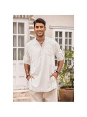 COOFANDY Men Linen Henley Shirts Long Sleeve Collarless T-Shirts Longline