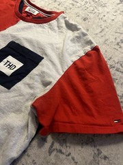 Tommy Hilfiger Denim Men’s XL Colorblock Crew Neck Pocket Logo Tee Red/Gray