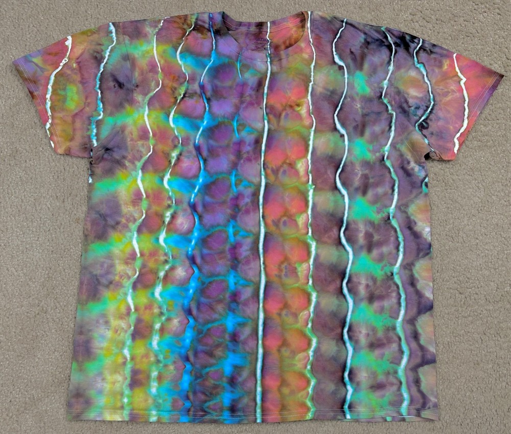 Handmade Ice Tie Dye T-Shirt XL Mens Womens Soft Cotton Blue Red Rolled