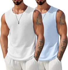 Mens 2 Pack Waffle Knit Tank Tops Sleeveless Breathable Summer Muscle Tee