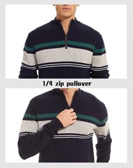 Men’s 1/4 Zip Polo Sweater Winter Fall Casual Stripe Pullover Long Sleeve Shirts
