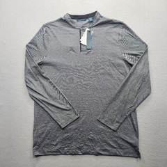 Perry Ellis Men’s Large Long Sleeve Henley Shirt Black Gray Moisture Wicking NWT