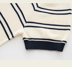 Men’s Retro Knitted Tencel Contrasting Horizontal Stripe Short Sleeved T-Shirt