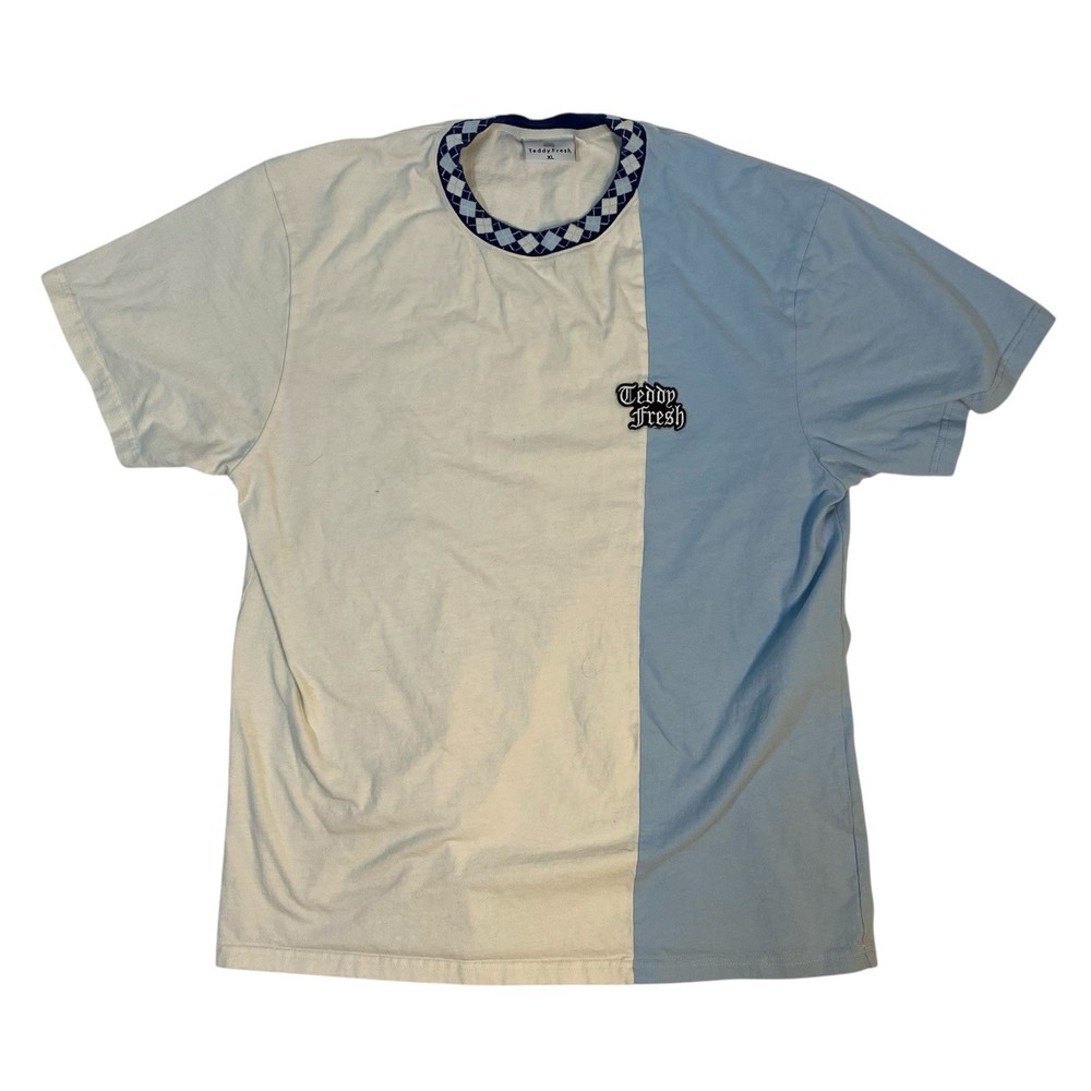 Teddy Fresh Mens sz XL Short Sleeve Colorblock T Shirt Argyle Crew Neck Logo