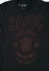 AC/DC Dirty Deeds T Shirt Mens Small Black Skull Graphic Rock Tee Liquid Blue