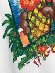 Vtg Fabric Art White Single Stitch Tropical Energizer Bunny Rebecca Lee Baldwin
