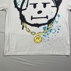 Smiley World T Shirt Men’s Large Gray Graphic Front Back Graffiti Bear Chain