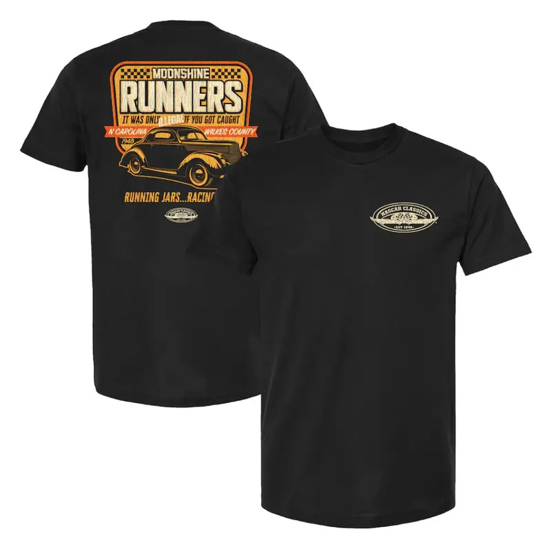 Moonshine Runners T-Shirt – NASCAR Checkered Flag Sports Black Graphic Tee – Vin