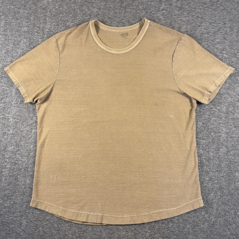 Buck Mason Shirt Mens XL Beige Cotton Crewneck Curved Hem Tee T-Shirt USA