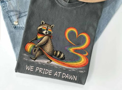 We Pride At Dawn Shirt, LGBTQ Raccoon Pride Tee, Rainbow Heart Graphic T-Shirt,