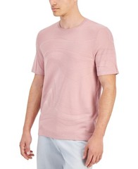 Alfani Men’s Tonal Wave Jacquard T-Shirt Rayon/Nylon Pottery Clay-Large