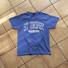 St Tropez France Vintage University Font Summer Travel Blue Tee, T-Shirt