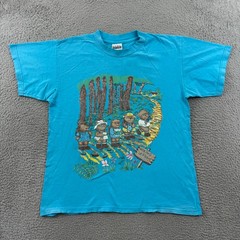 Vintage Bears T-Shirt Adult Medium Blue Graphic Hiking Nature Short Sleeve 90s
