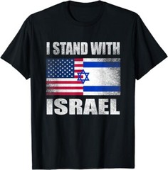 I Stand With Israel USA American Flag Israeli Flag Support T-Shirt