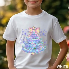 Pastel Holographic Christmas Tree Shirt, Coquette Christmas Tree Shirt, 203704