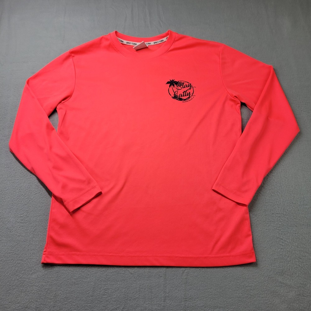 Spicy Tuna T-Shirt Size S Neon Orange Stay Salty Sea Beach Fishing Long Sleeve