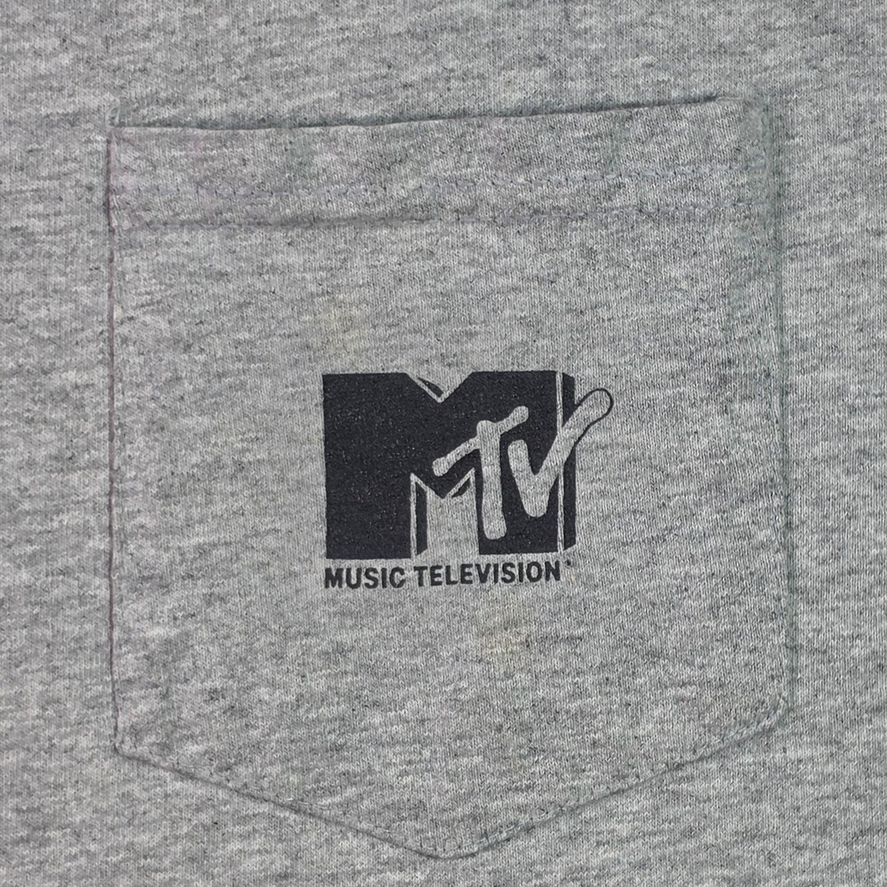 MTV Dish Network Mens XL Gray Pocket Logo Graphic Promo T-Shirt Gildan Tee