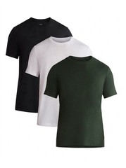 Mens George Solid Crew Neck Short Sleeve T-Shirt 3-Pack Black White Green Size S
