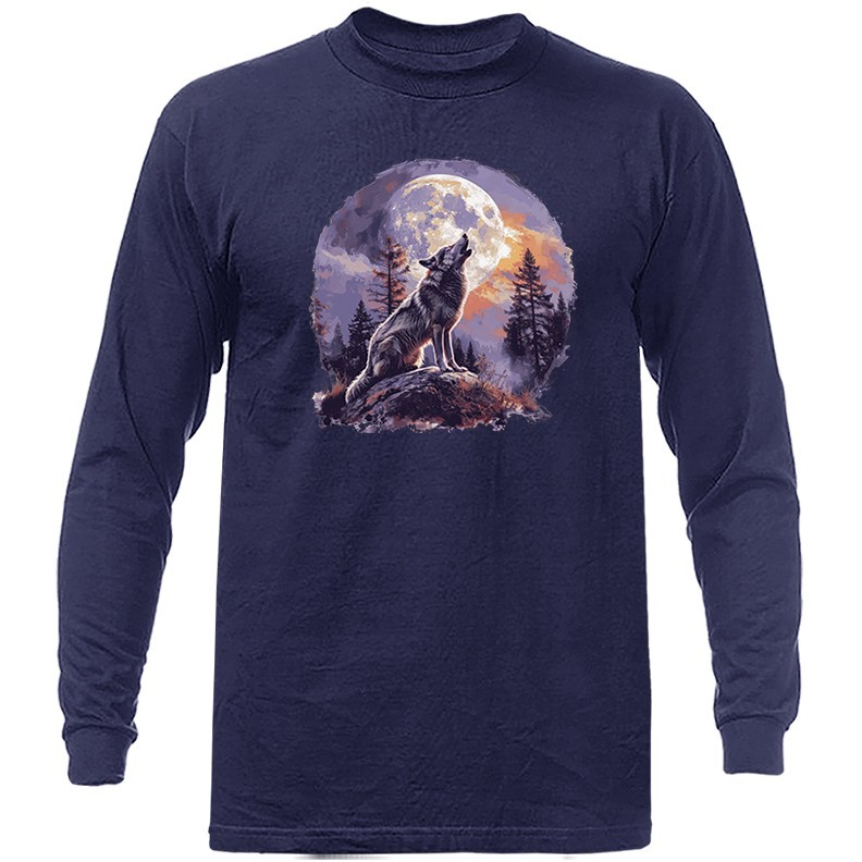 Howling Wolf Moonlight Wilderness Outdoor Wildlife Nature Long Sleeve Shirt
