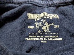 True Religion Men’s T-Shirt Tiger Tattoo Metallic Gold Foil Logo Tee Medium Blue