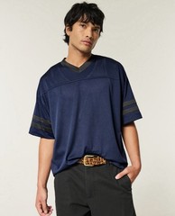 Hollister Men’s L Blue Breathable Mesh V-Neck Short Sleeve Striped T-Shirt