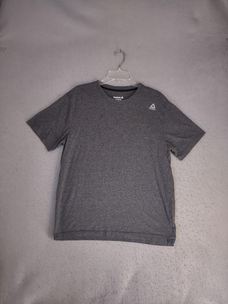 Reebok Mens Shirt Medium Gray Short Sleeve Crewneck Solid Casual Logo Pullover