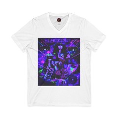 Retro Neon Cyber V-Neck Graphic Tee Era Collage Streetwear Blackout Shirt 3005