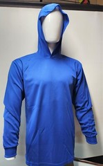 BLUE Long Sleeve Shirt With Hoodie, Polyester birdeye mesh fabric