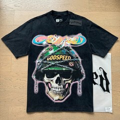 Godspeed Skeleton soldier chain helmet printing Tee Mens Cotton T-shirt