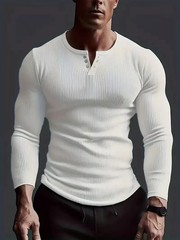 AMen’s Collarless Breasted Henry Shirt Top Fitness High Stretch Base Shirt