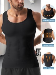 Mens Compression Shirt Slimming Body Shaper Chest Belly Tummy Control Vest Tank