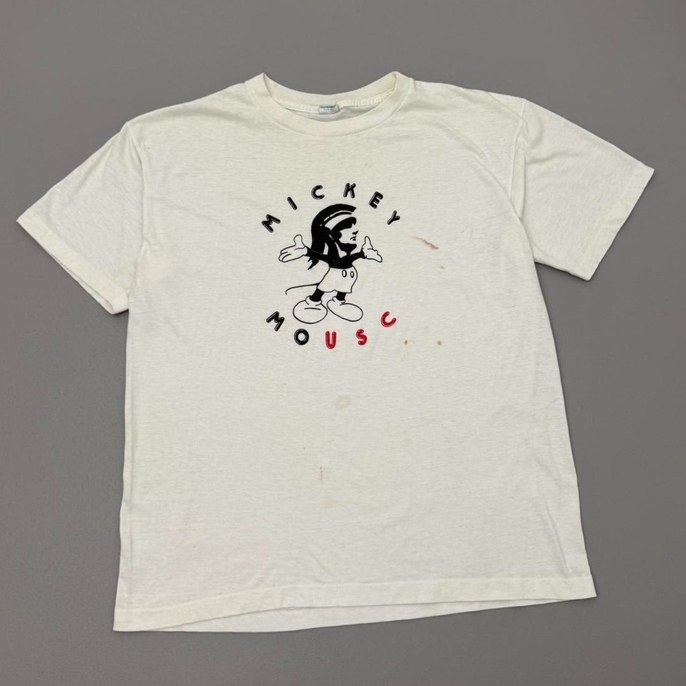 Vintage 80s Mickey Mouse Usc Shirt White Polycotton Single Stitch True Large