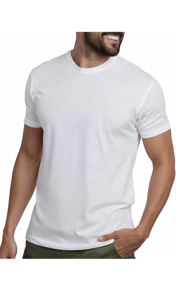 Men’s T-Shirt Short Sleeve Casual Solid Color Crew Neck Slim T-Shirt 100% Cotton