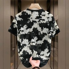 Men’s Textured Contrast Print T-Shirt Slim Fit Short Sleeve Streetwear Top