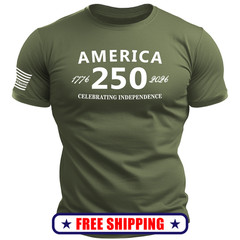 AMERICA 250 T-Shirt – with USA Sleeve Flag patriotic 1776 2026 trump S-2X