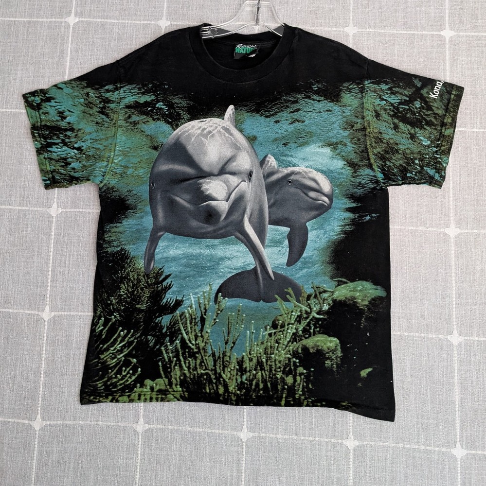 Vtg Radical Nature Dolphin Shirt Mens Medium Kona Hawaii Ocean Destination Tee