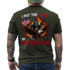 I Put The Tism in Patriotism Retro Eagle Raccoon USA Flag T-Shirt