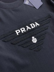 Prada Mercerized Cotton T-Shirt, Crew Neck, Black, Size XL