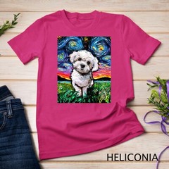 Maltipoo Starry Night White Maltese Poodle Dog Art by Aja T-Shirt Unisex T-shirt